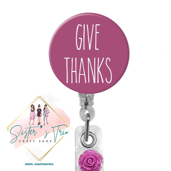 Give Thanks Rae Dunn Retractable Badge Holder - Picture 2 of 5